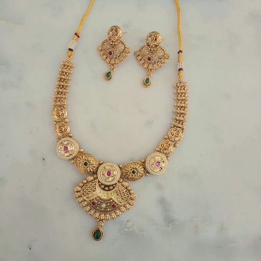[MB08494] A Gold Meena Necklace Set (Multi)
