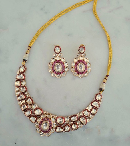 [MB09333] Premium Kundan Necklace Set (Red)