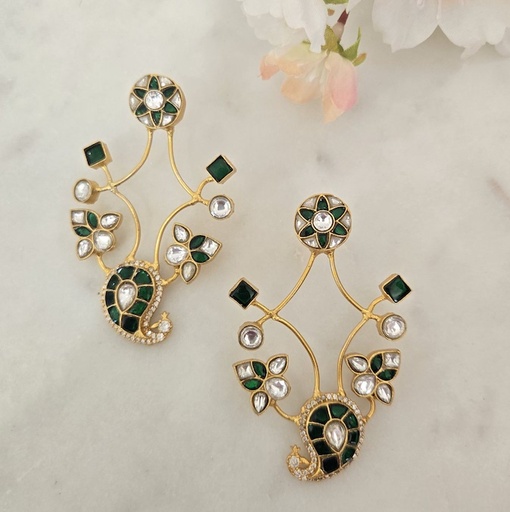 [MB09345] Kundan Jadau Earrings (Green)