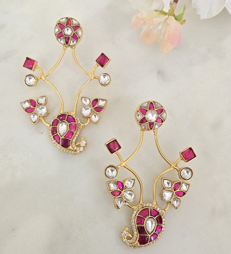 [MB09346] Kundan Jadau Earrings (Ruby)