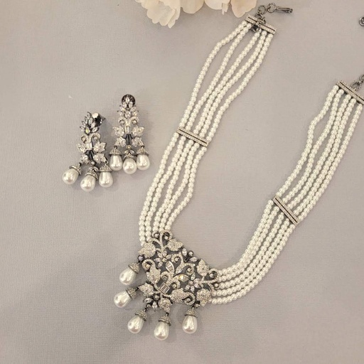 [MB11985] CZ Pearl Necklace Set (Vict.)