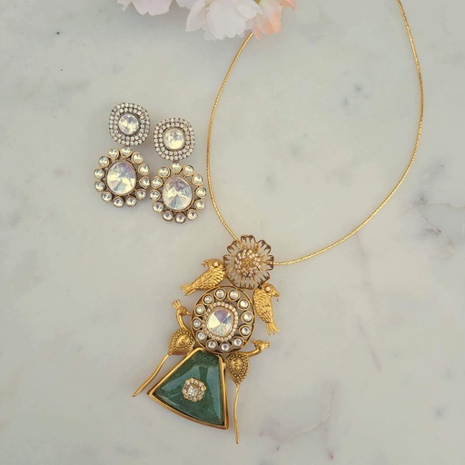 [MB12106] Fusion Kundan Pendant Set (Jade)