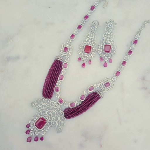 [MB12362] CZ Necklace Set (Ruby)