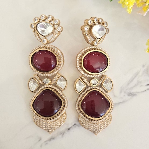 [MB13780] Moissanite Doublet Earrings (Red)